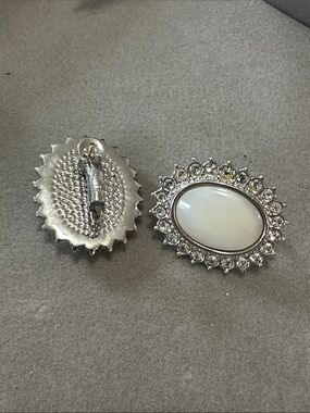Silver-Tone Oval Mother-of-Pearl Drop Earrings with Crystal Accents